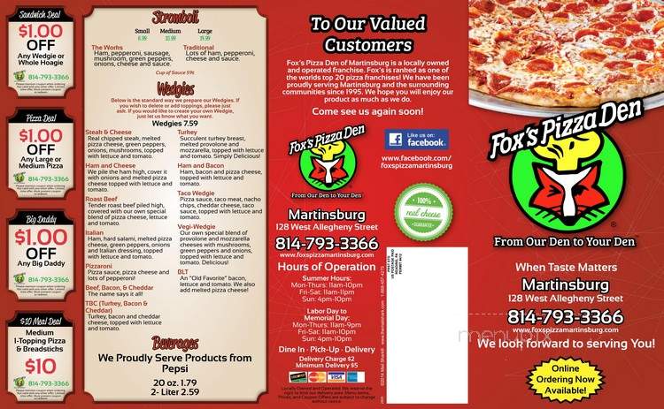 Fox's Pizza Den - Martinsburg, PA