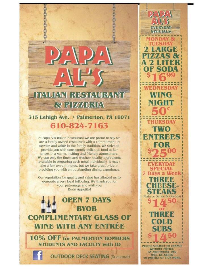 Papa Al's Italian Restaurant And Pizzaria - Palmerton, PA