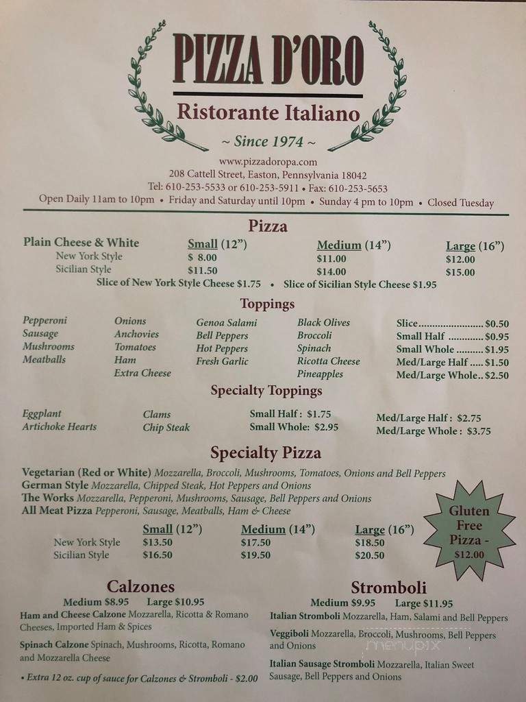 Pizza O'Oro Italian Restaurant - Easton, PA