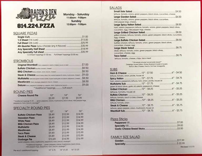 Dragons Den Pizza - Roaring Spring, PA