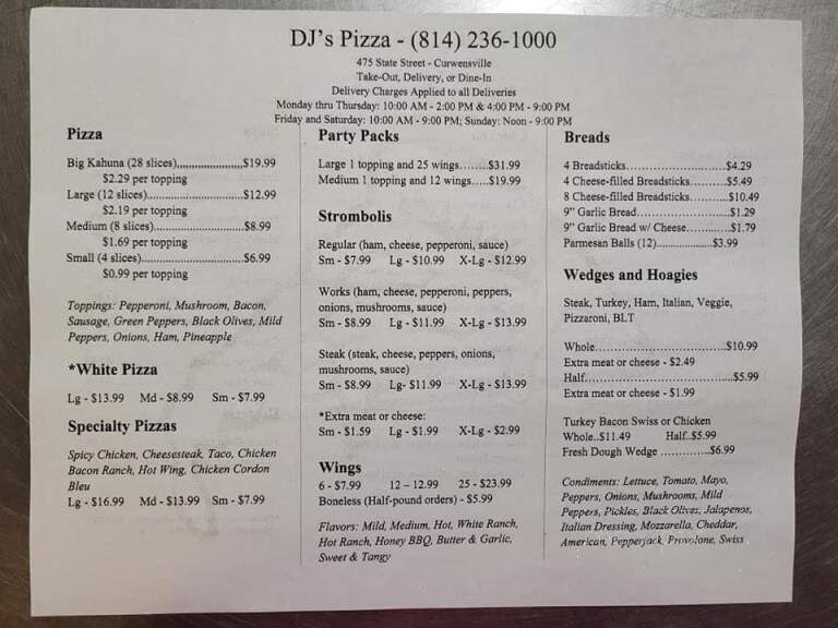 Dj's Pizza - Curwensville, PA