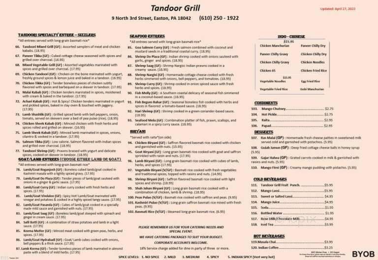 Tandoor Grill - Easton, PA