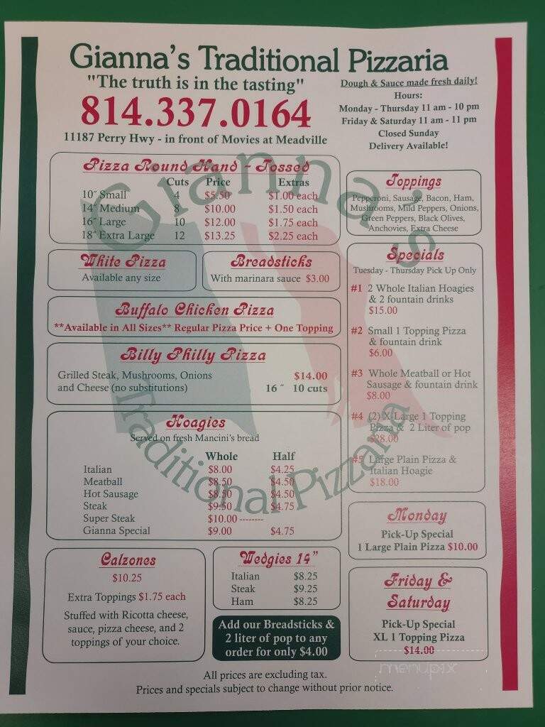 Gianna's Traditional Pizzaria - Meadville, PA