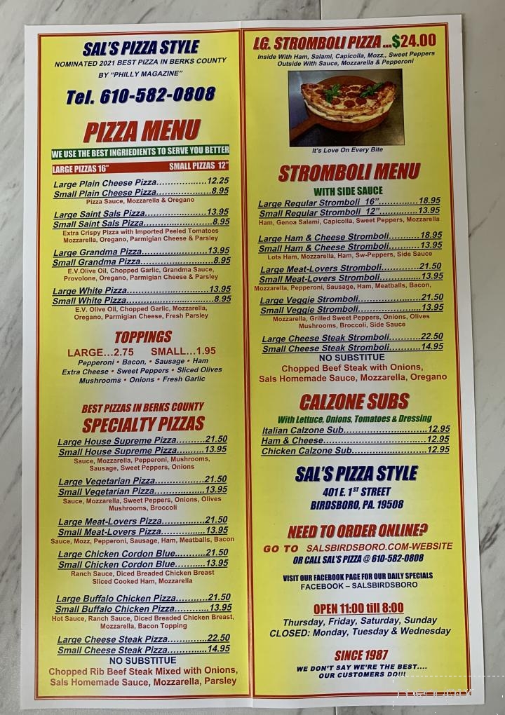 Sal's Pizza Style & Restaurant - Birdsboro, PA